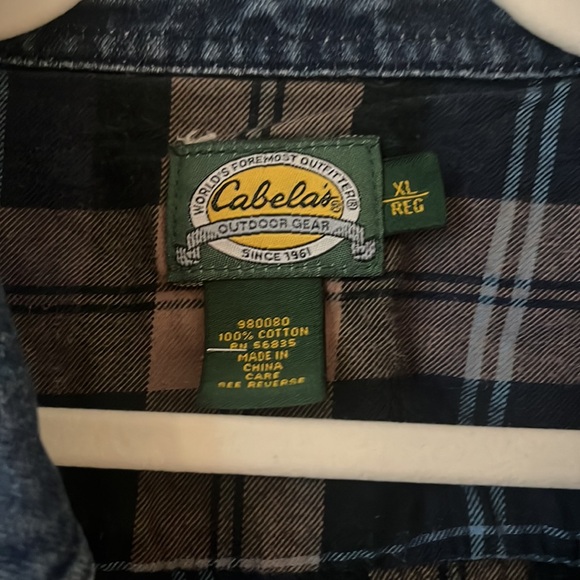 Cabela's Blue Jean Flannel Green Plaid Lined Cotton Denim Jean Jacket Men's Size - Picture 2 of 6
